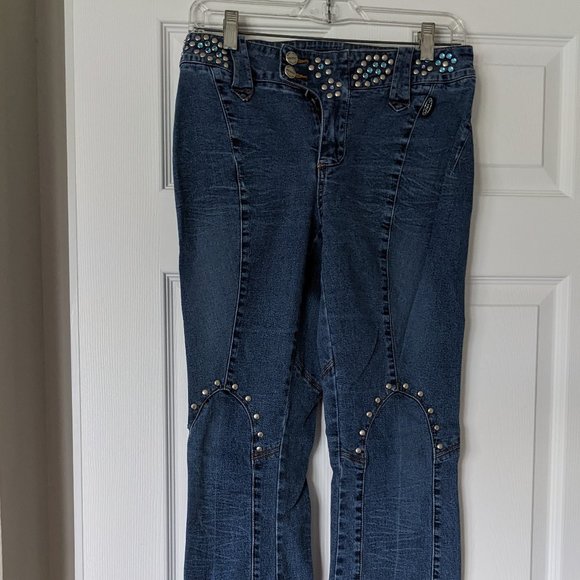 Vtg REVOLT USA Jeans Decorated w/Metal Studs & Faux Gems -Flared Bottom Boot Cut - Picture 4 of 14